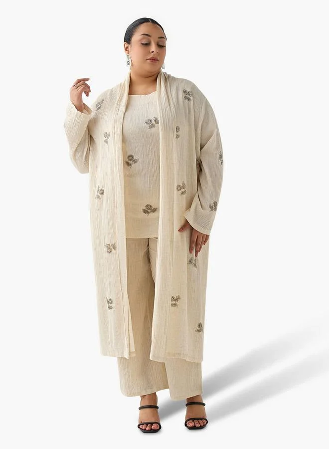 Ulla Popken Ulla Popken Relaxed Fit Longline Shrug with Embellishments